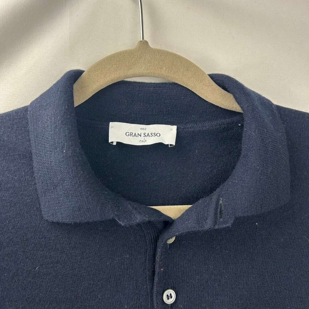Gran Sasso Men's Small Polo Sweater 100% Virgin Wool Blue Collared Buttons - Picture 15 of 16